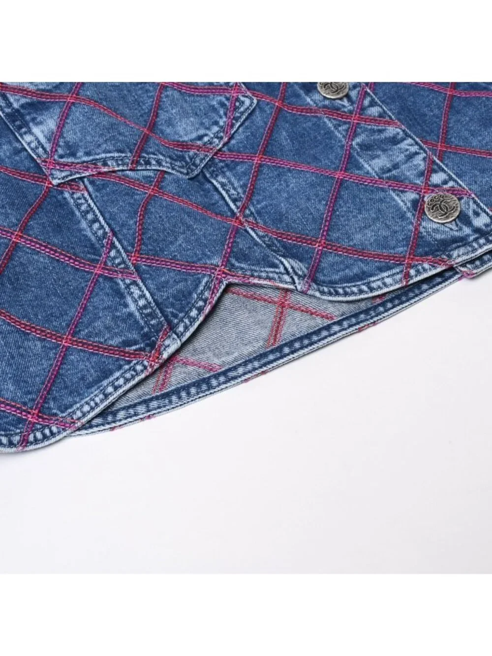 Chanel Collarless Denim Jacket CC Logo Stitch Blue